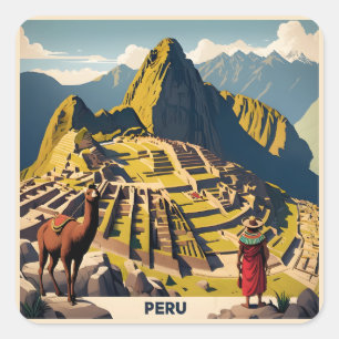 Pegatina Cuadrada Perú Machu Picchu