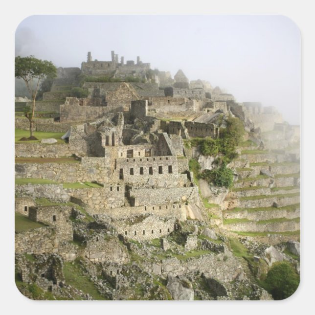Pegatina Cuadrada Perú, Machu Picchu. La antigua ciudadela de Machu (Anverso)