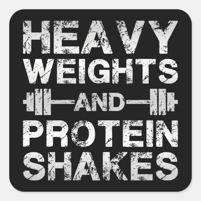 Pegatina Cuadrada Pesajes pesados y sacudidas de proteínas: entrenam (Anverso)