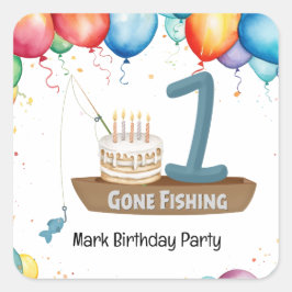 Pegatina Cuadrada Pesca 1 cumpleaños
