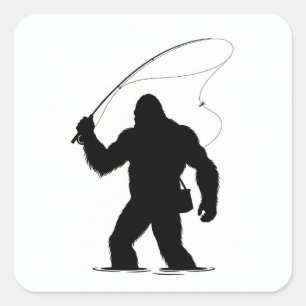 Pegatina Cuadrada Pesca con Mosca con Bigfoot