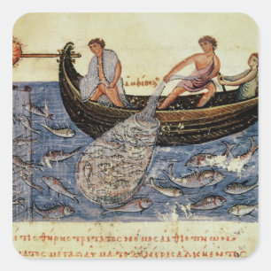 Pegatina Cuadrada Pesca con una red