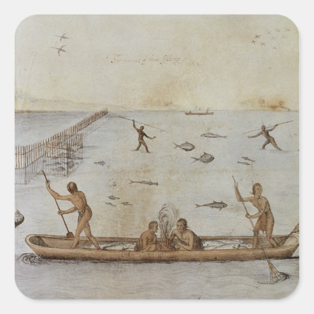Pegatina Cuadrada Pesca de indios (Anverso)