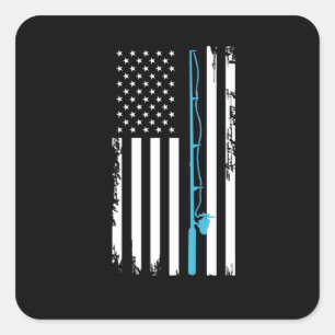 Pegatina Cuadrada Pesca de la bandera de los Estados Unidos pescar v