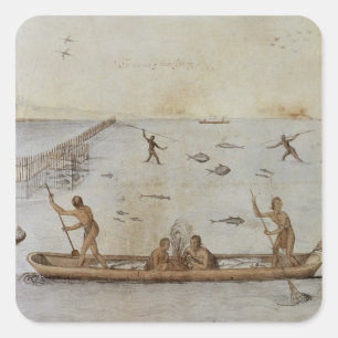 Pegatina Cuadrada Pesca de los indios