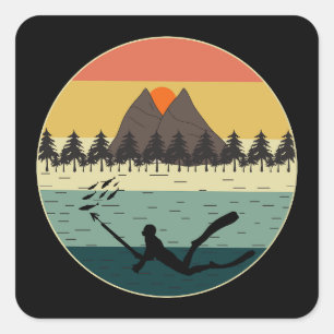 Pegatina Cuadrada Pesca de pesca submarina con palangre