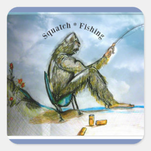 Pegatina Cuadrada Pesca de Sasquatch