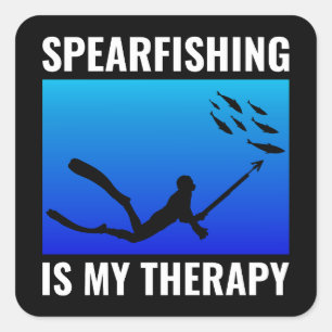 Pegatina Cuadrada Pesca de Spearfisher en aguas profundas