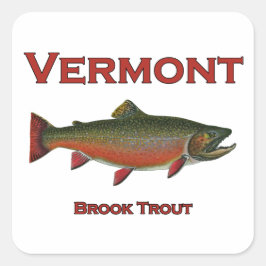Pegatina Cuadrada Pesca de Vermont - trucha de rollo