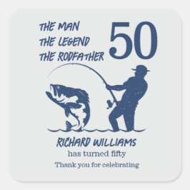Pegatina Cuadrada Pesca del Rodfather Big Fish 50 cumpleaños