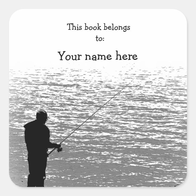 Pegatina Cuadrada Pesca en la placa de reserva del lago (Anverso)