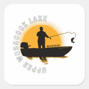 Pegatina Cuadrada Pesca en Lago Michigan