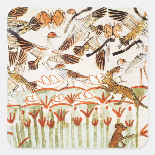 Pegatina Cuadrada Pesca y aves de corral en los pantanos