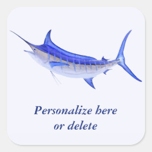 Pegatina Cuadrada Pescado artístico de marlín azul personalizado (bl
