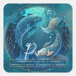 Pegatina Cuadrada Pescado azul celestial púrpura Piscis Fantasía Zod
