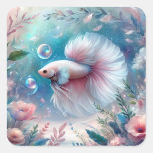 Pegatina Cuadrada Pescado Betta Rosa