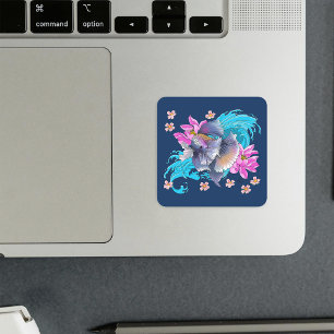 Pegatina Cuadrada Pescado Betta Siamese