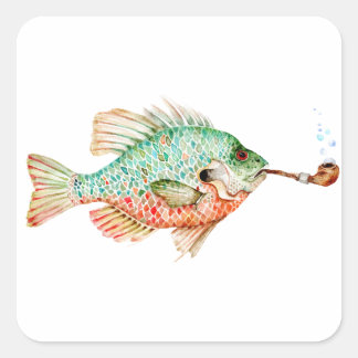 Pegatina Cuadrada Pescado con una tubería