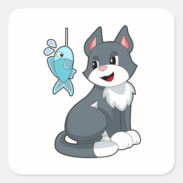 Pegatina Cuadrada Pescado de cebo de gato (Anverso)