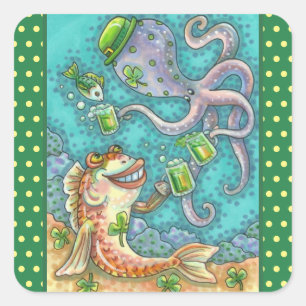 Pegatina Cuadrada PESCADO DE St. PADDY Y OCUPOS DE CERVEZA VERDE