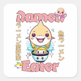 Pegatina Cuadrada Pescado de tiburón Ramen Eater - ¡Amantes de la co