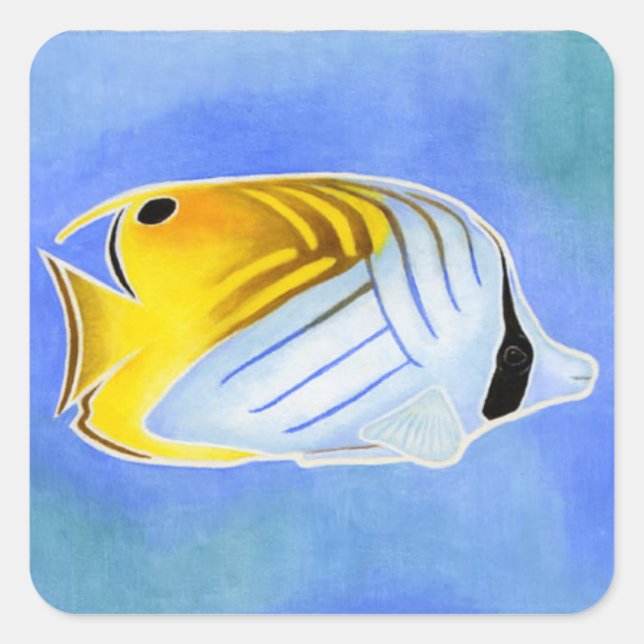 Pegatina Cuadrada Pescado mariposa de aleta (Anverso)