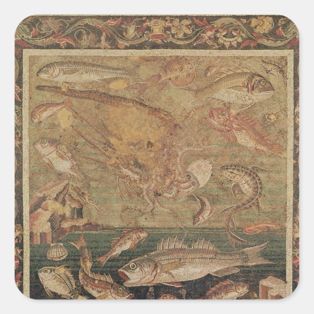 Pegatina Cuadrada Pescado, moluscos y crustáceos (Anverso)