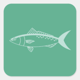 Pegatina Cuadrada Pescado salmón australiano en Aqua en verde menta