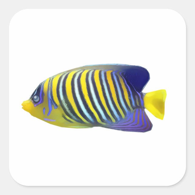 Pegatina Cuadrada Pescado tropical amarillo y azul (Anverso)