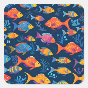 Pegatina Cuadrada Pescado tropical colorido
