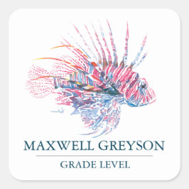 Pegatina Cuadrada Pescado Tropical De Vuelta A La Escuela