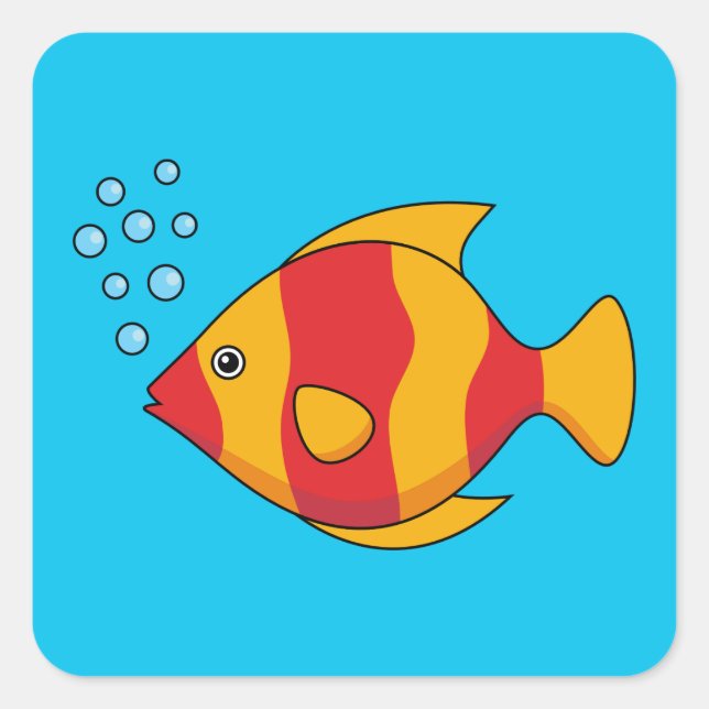 Pegatina Cuadrada Pescado tropical Naranja rojo (Anverso)
