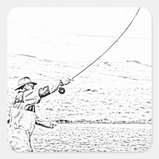Pegatina Cuadrada pescador de mosca (Anverso)