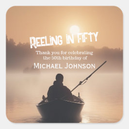 Pegatina Cuadrada Pescador del amanecer 50 cumpleaños