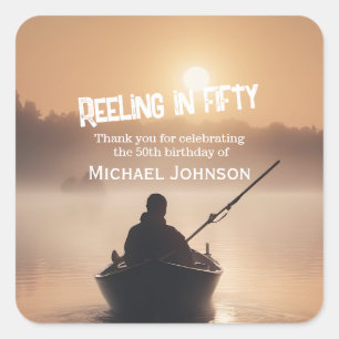 Pegatina Cuadrada Pescador del amanecer 50 cumpleaños