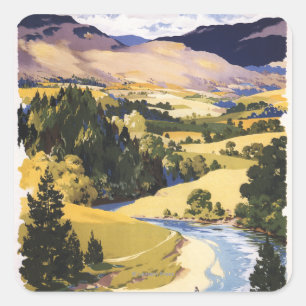 Pegatina Cuadrada Pescador en el valle de Eden