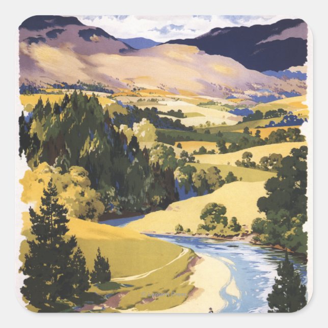 Pegatina Cuadrada Pescador en el Valle del Edén (Anverso)