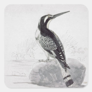 Pegatina Cuadrada Pescador negro y blanco