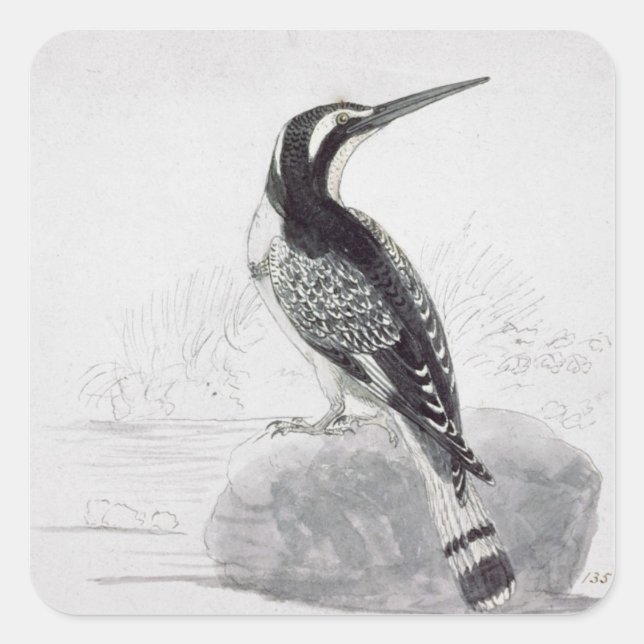 Pegatina Cuadrada Pescador negro y blanco (Anverso)