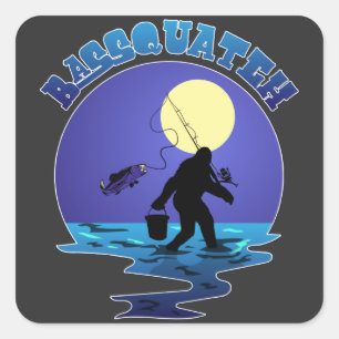 Pegatina Cuadrada Pescador Pun Pun Bassquatch Sasquatch Lover T-S