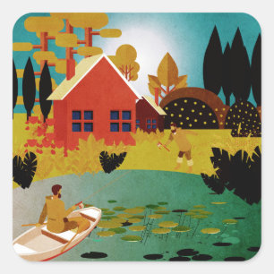 Pegatina Cuadrada Pescadores