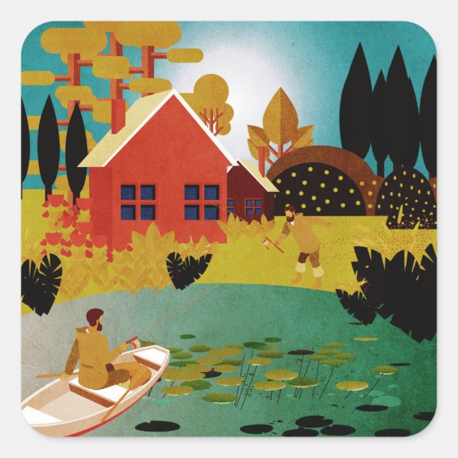 Pegatina Cuadrada Pescadores (Anverso)