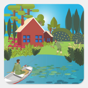 Pegatina Cuadrada Pescadores