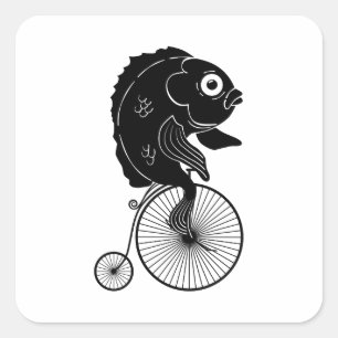 Pegatina Cuadrada Pescados que montan una bici