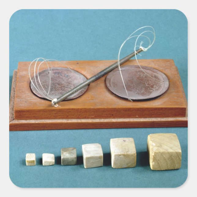 Pegatina Cuadrada Pesos y balanza de cobre, Mohenjodaro, 230 (Anverso)