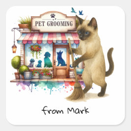 Pegatina Cuadrada Pet Grooming watercolor style for cat lovers