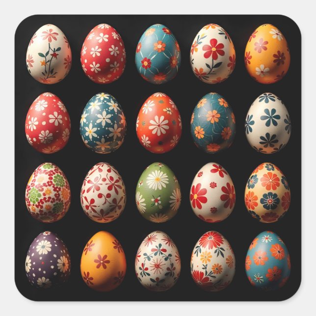 Pegatina Cuadrada Petal Power Easter Eggs (Anverso)