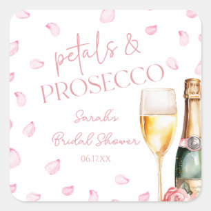 Pegatina Cuadrada Petales y Prosecco Mimosa Champán Ducha de Novias