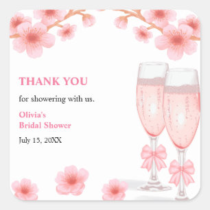 Pegatina Cuadrada Pétalos Florales y Bridal Shower de Prosecco Agrad