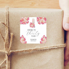 Pegatina Cuadrada Petals y Prosecco 30.ª Moda de color rosa floral